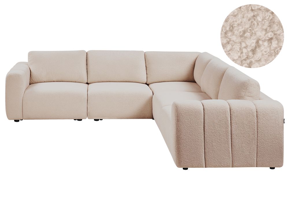 Canapé d'angle modulable 5 places KIVVIK Bouclé Beige Côté gauche