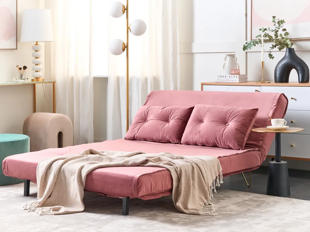 Schlafsofa 2-Sitzer VESTFOLD Samtstoff Rosa_851141