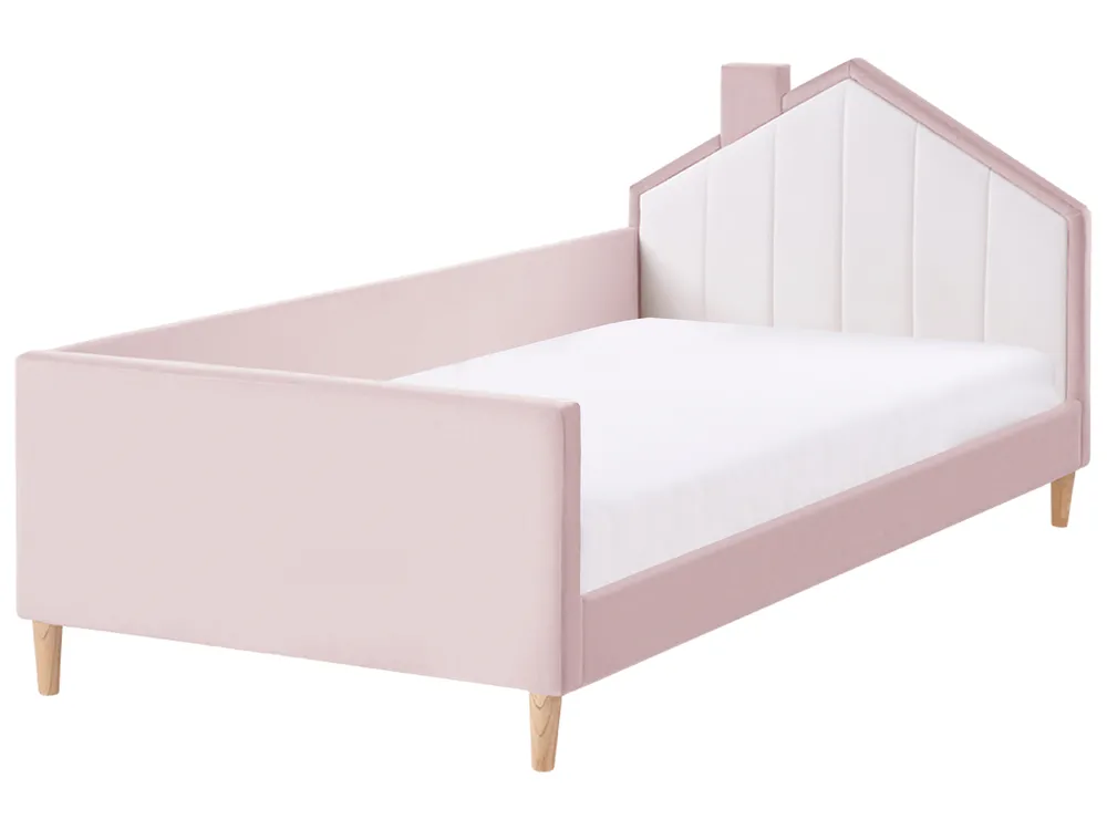 Kinderbett Haus Samtstoff KERVAN 90 x 200 cm Rosa