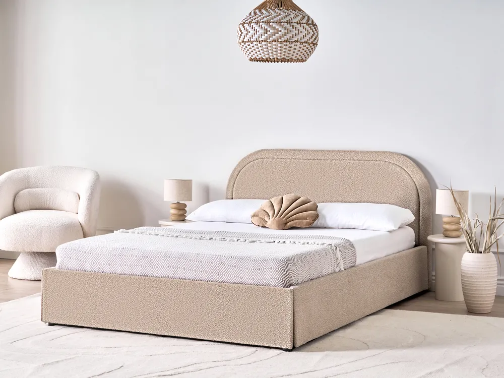 Bett mit Stauraum QUILLIEN Bouclé Beige 140 x 200 cm