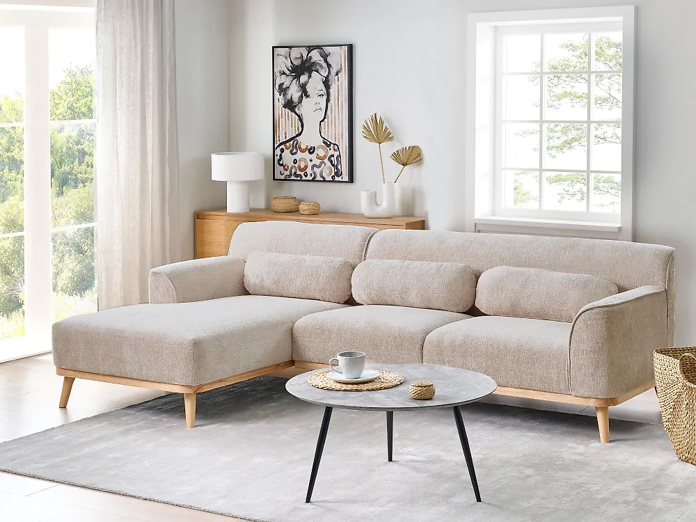 Ecksofa SIMOS Chenillegewebe Beige rechtsseitig_1171967