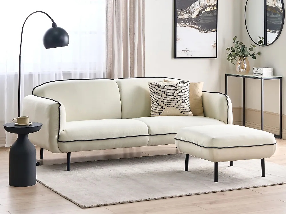 Sofa 3-Sitzer TONSBERG mit Ottomane Stoff Hellbeige_1185019