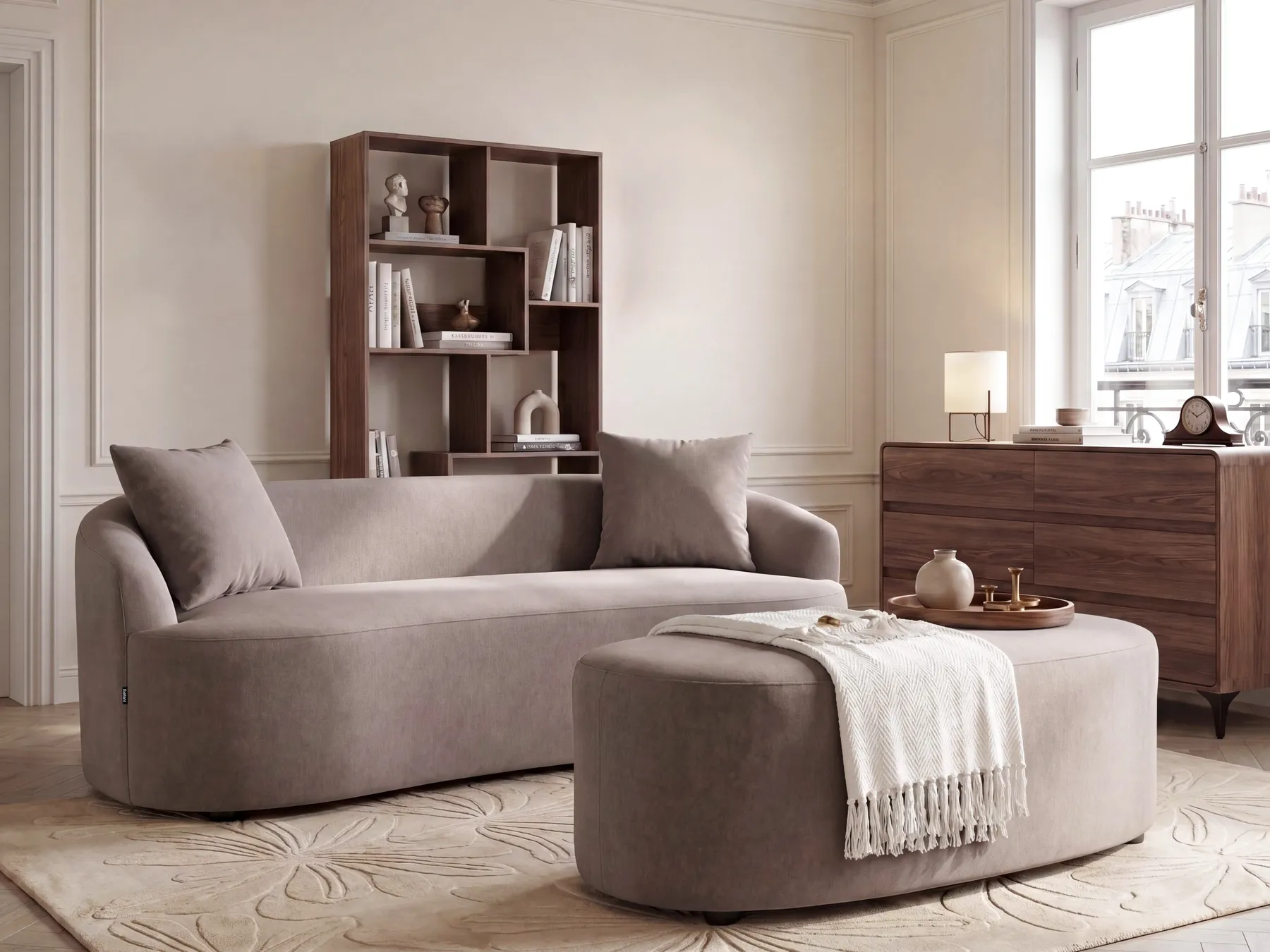 Sofa AMAL mit Ottomane Stoff Taupe_1143350