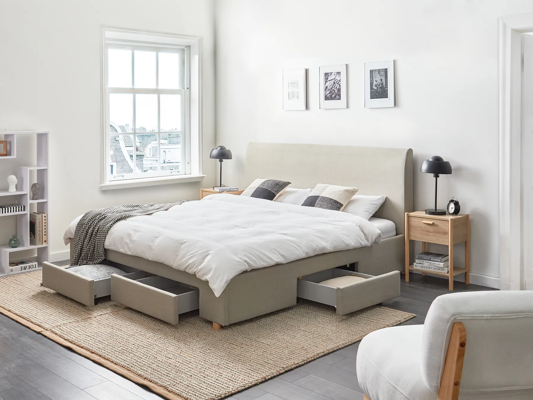 Bett mit Schubladen SOUTRIN Stoff Beige 180 x 200 cm_993435