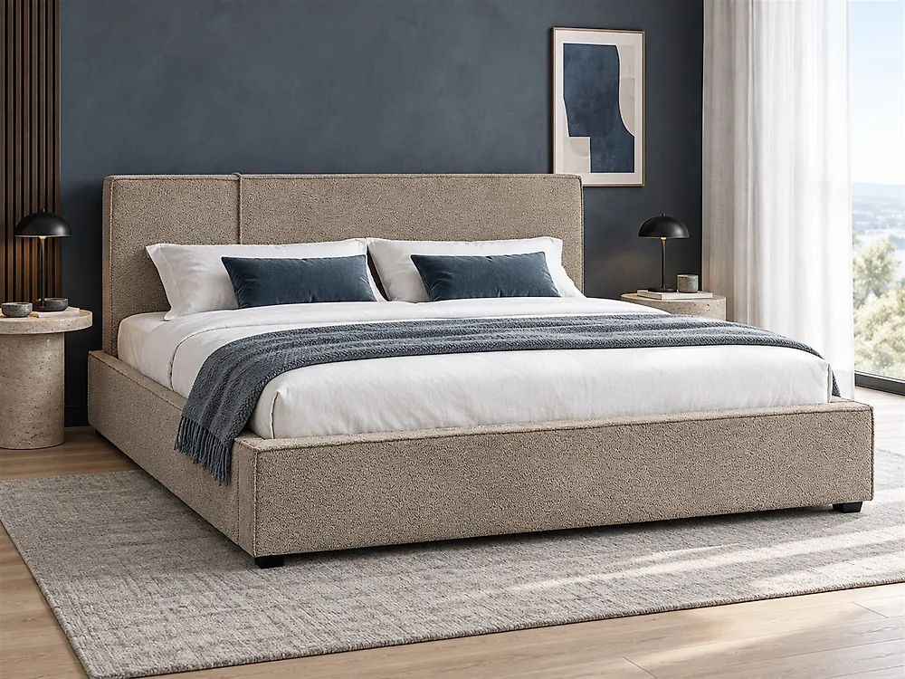 Bett mit Lattenrost Bouclé MIRANDE 180 x 200 cm Taupe_1178978