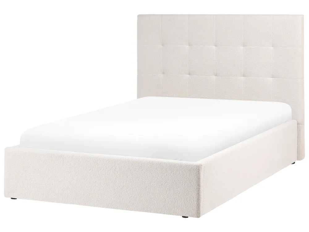 Bett mit Stauraum LORIENT Bouclé Cremeweiß 120 x 200 cm_1062971