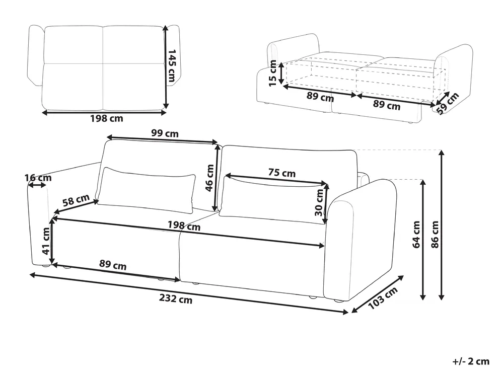 Sofa Bed 3 Seater VAXHOLM with Storage Boucle Brown_1026750
