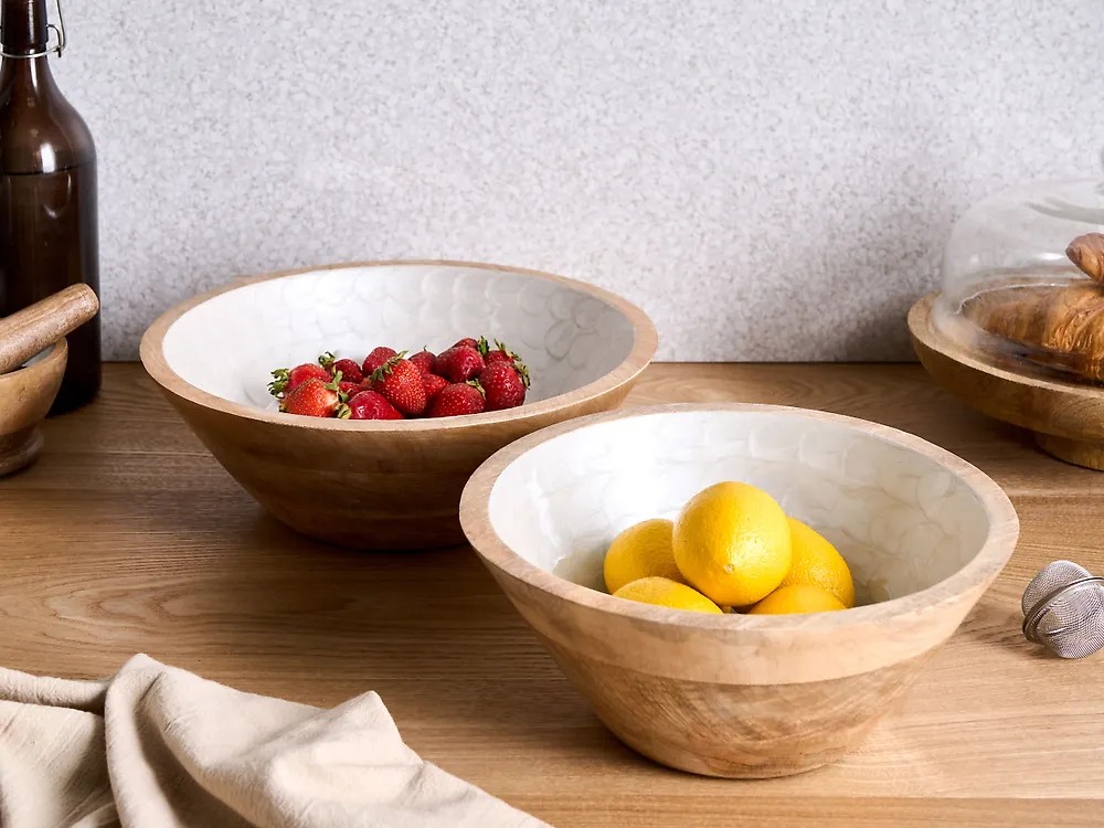 Dekoschalen 2er Set ARISH Mangoholz Braun / Weiß_1187118