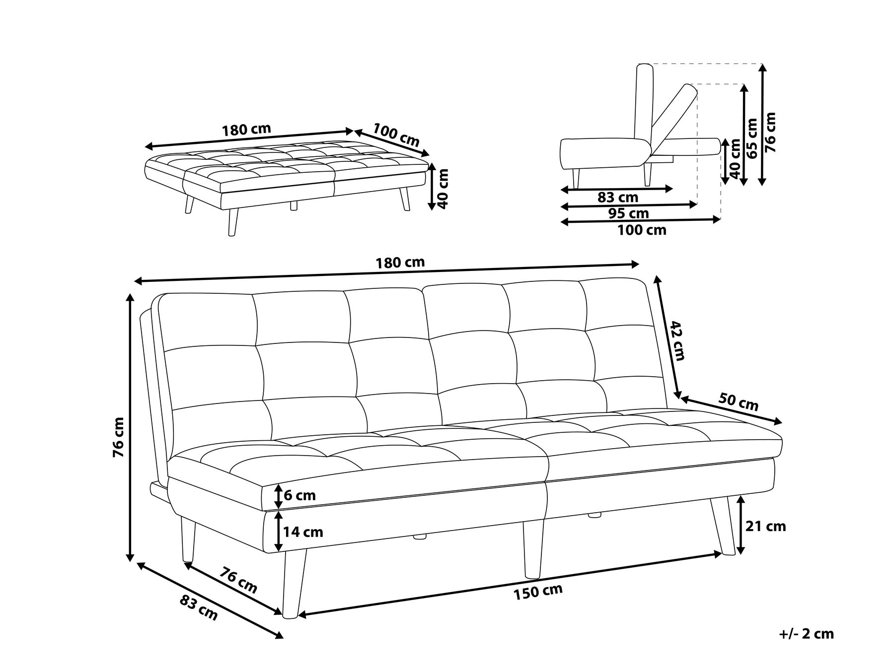 Schlafsofa 3-Sitzer RONNE Stoff Hellgrau_770557