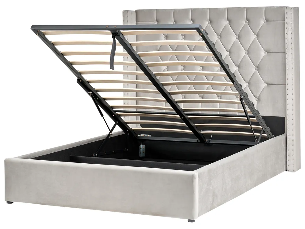 Ottoman Bed LUBBON Velvet Light Grey 140 x 200 cm (EU Double)