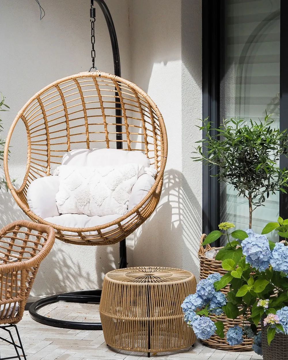 Hängesessel mit Gestell ASPIO Polyrattan Naturfarben_828655