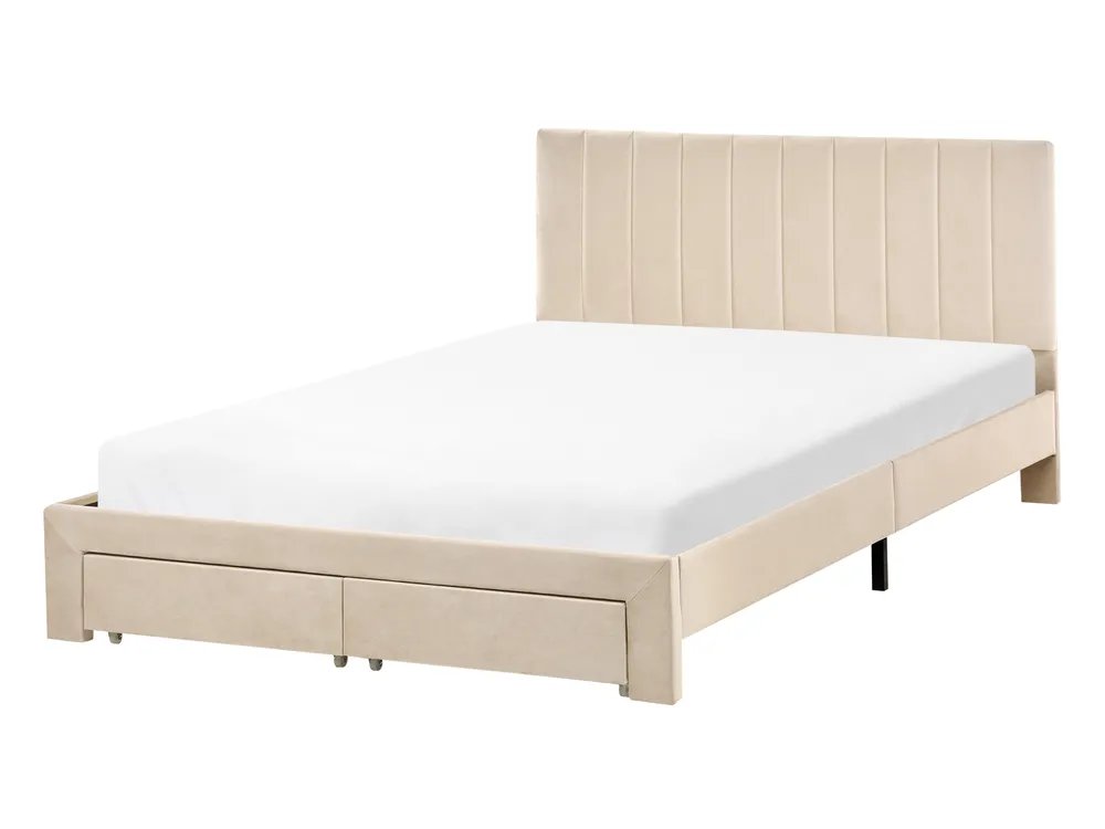 Bed with Storage Drawers LONZAC Velvet Beige 140 x 200 cm (EU Double)_1014629