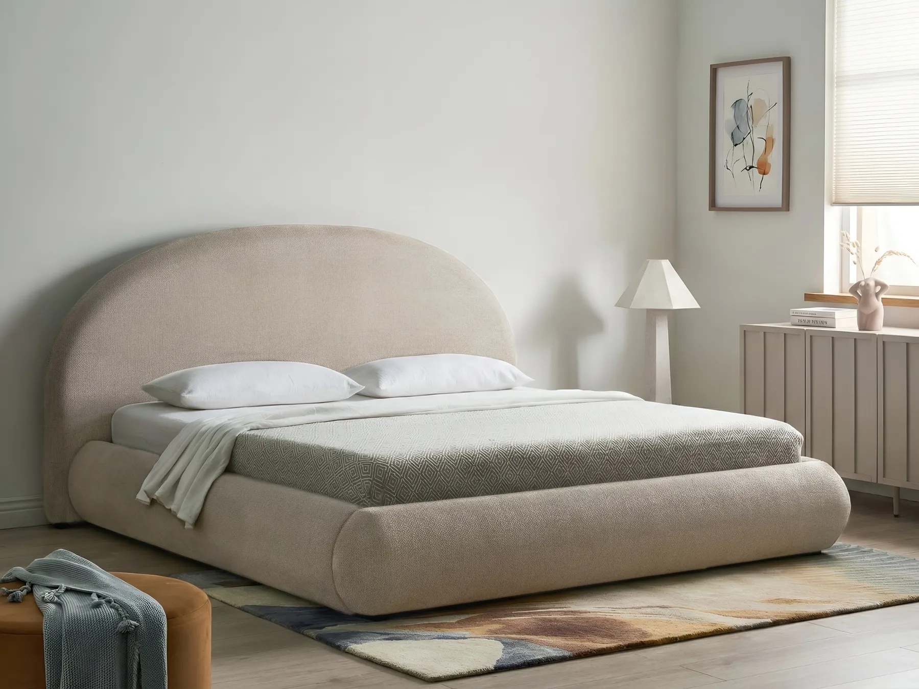 Bett mit Stauraum GRASSE Stoff Hellbeige 180 x 200 cm_1056359