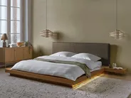 Bett mit LED Bouclé ZEN 180 x 200 cm Naturfarbene Esche_1079770
