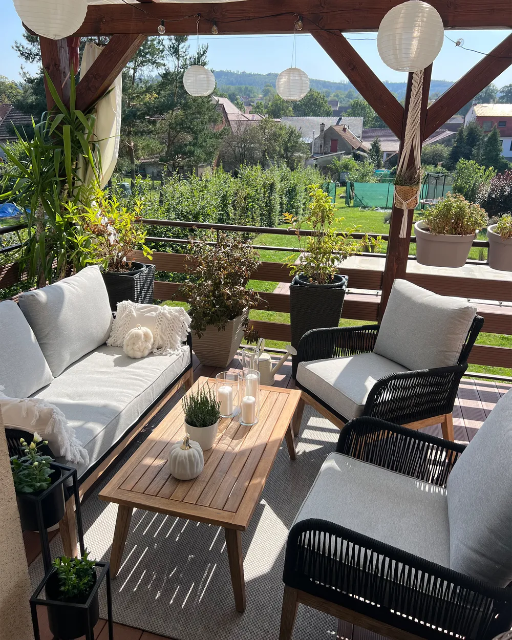 Lounge Set mit Tisch 4-Sitzer MERANO Akazienholz Grau_977702