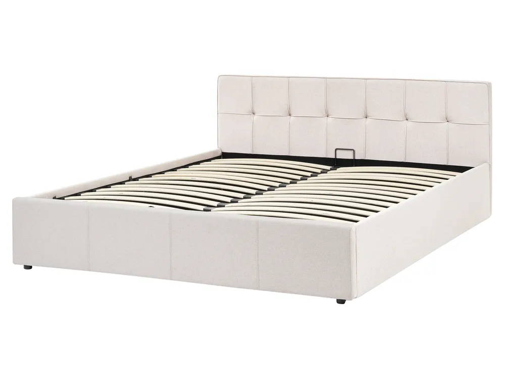 Ottoman Bed LAURESSES Fabric Light Beige 160 x 200 cm (EU King Size)_1153508