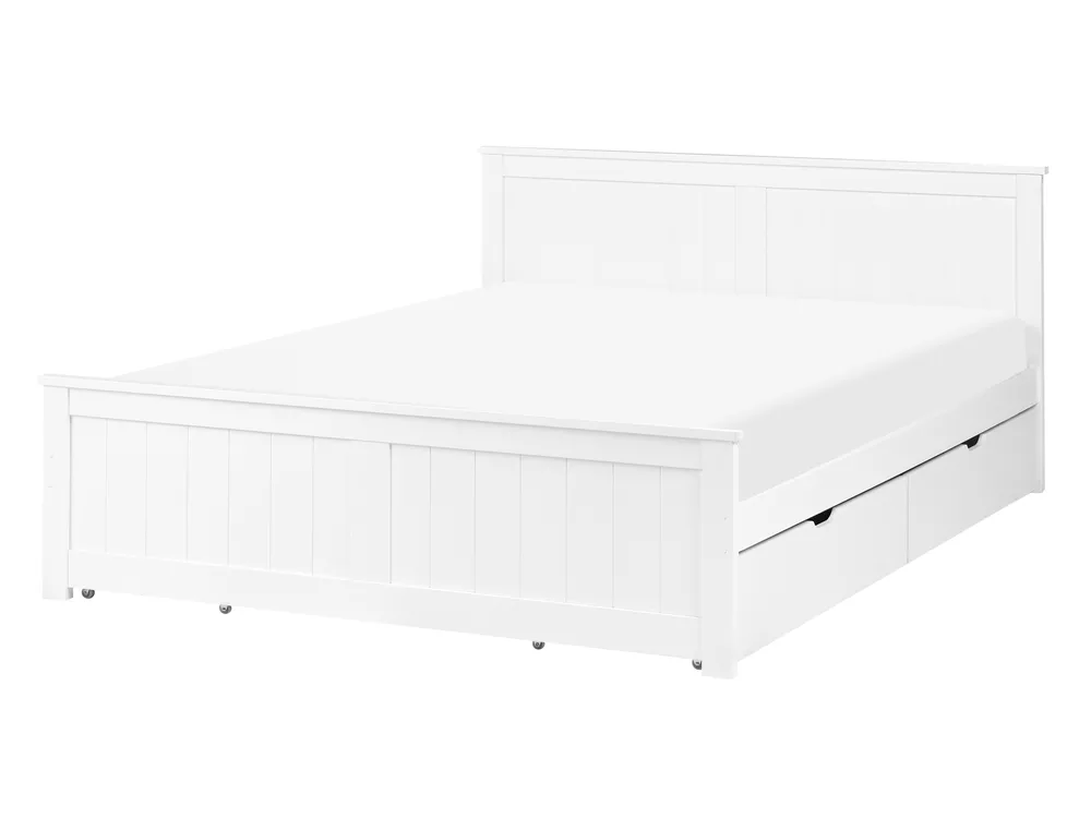 Bett mit 4 Schubladen SABRAN Kiefernholz Weiß 140 x 200 cm_1061271