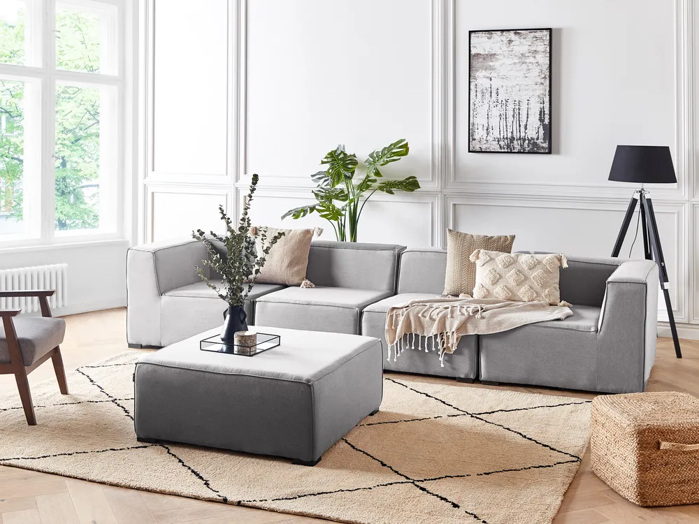 Garden Sofa with Ottoman 4 Seater AREZZO Modular Light Grey_867483