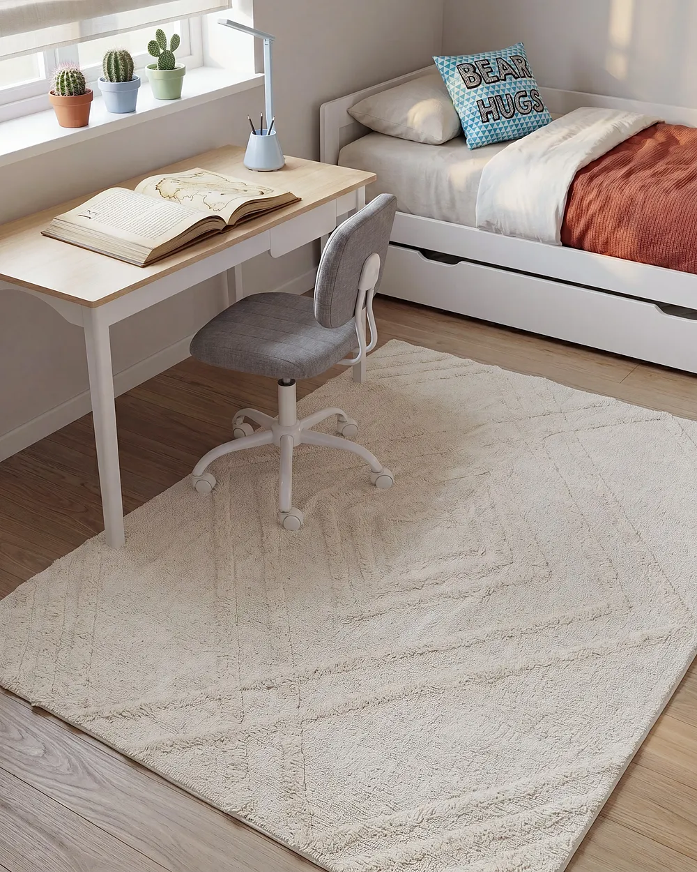 Kindervloerkleed ZIRO  Lichtbeige 140 x 200 cm Katoen
