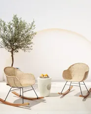 Schaukelstühle 2er Set LAVINIO Rattan Naturfarben_935861