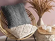 Throw Cushion KONNI 45 x 45 cm Cotton Grey Chevron Pattern_1178383