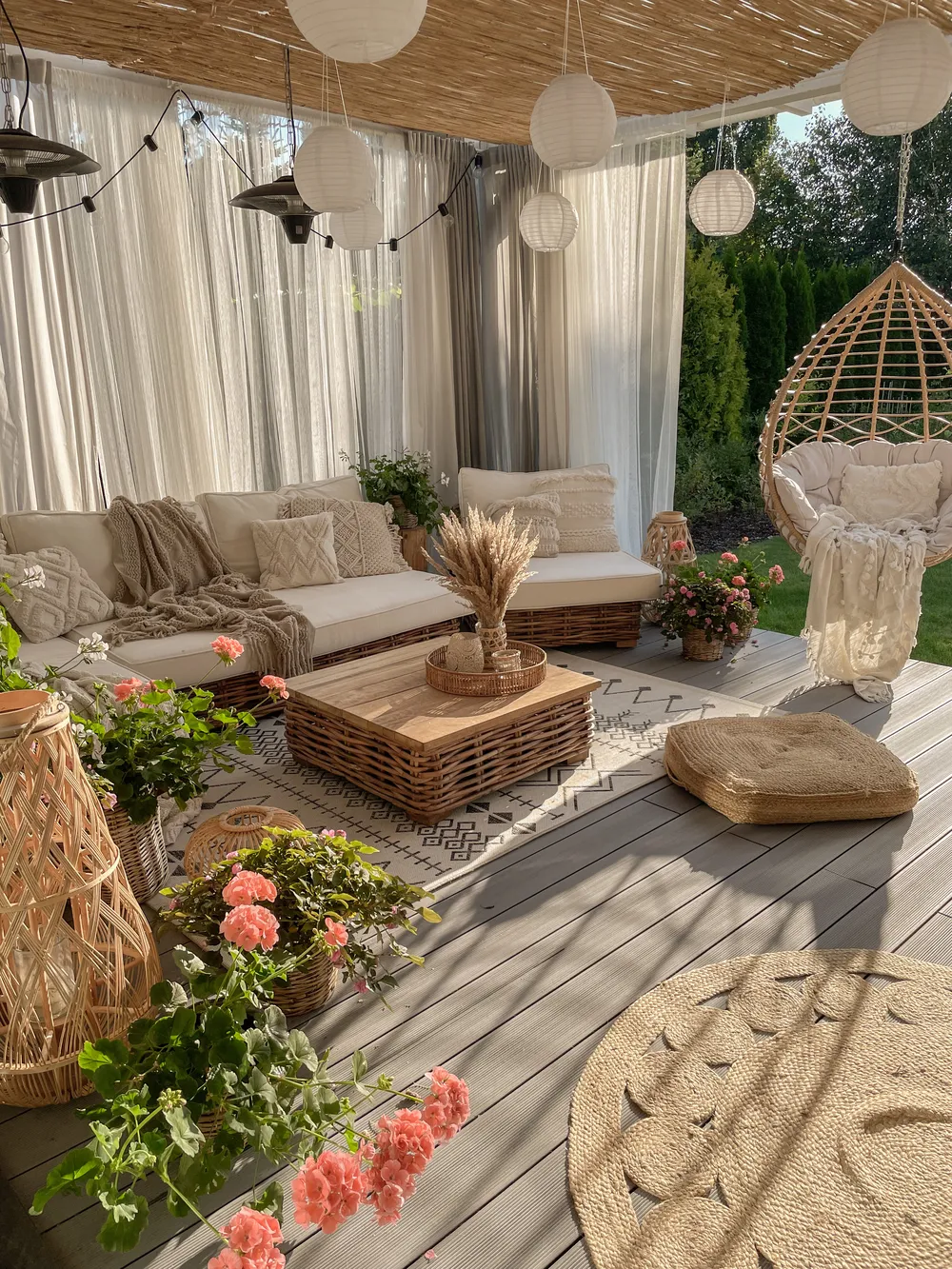 Garden Lounge Set with Table 4 Seater VARALLO Modular Rattan Natural Right Hand_857520