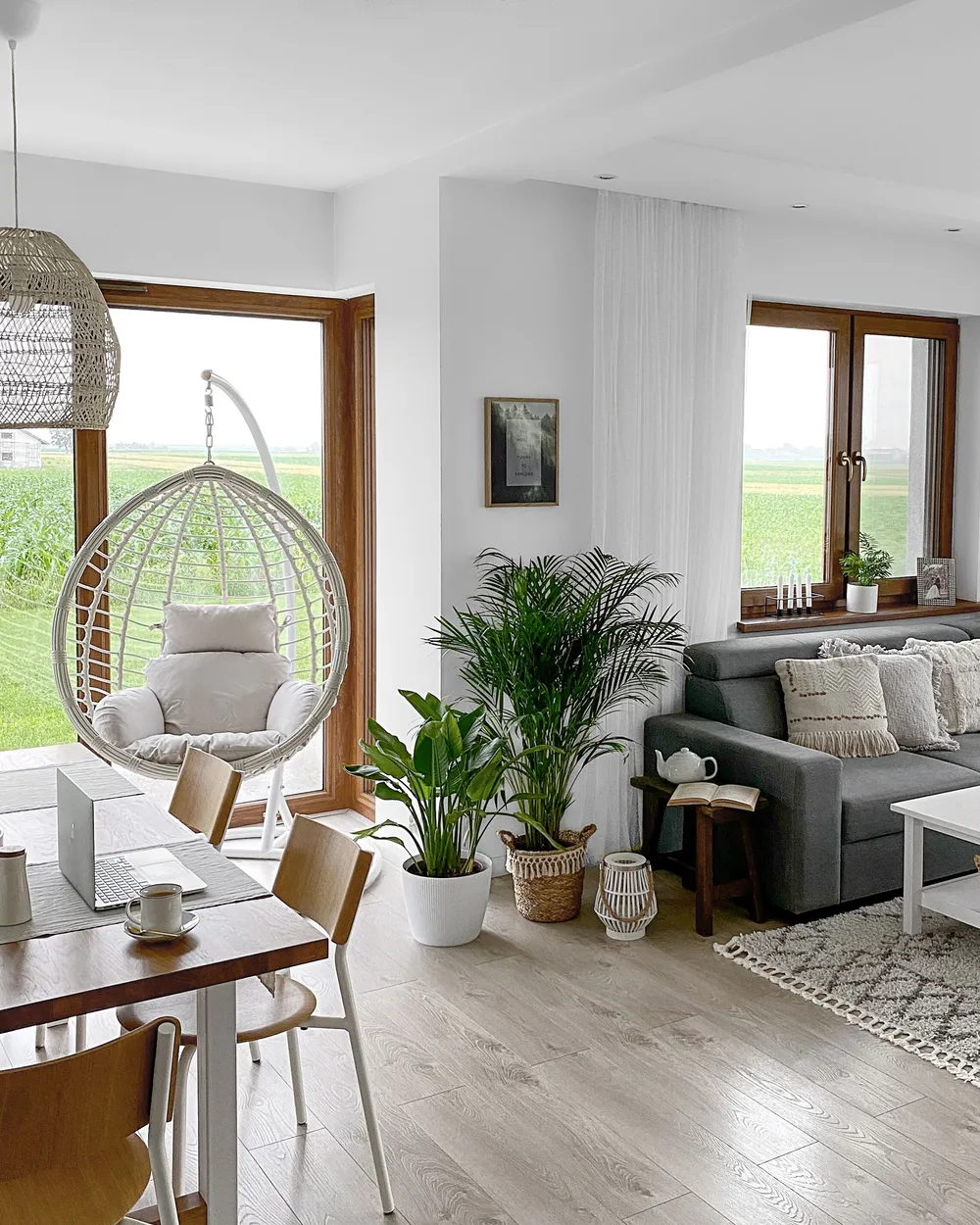 Hängesessel mit Gestell FANO Polyrattan Weiß_777371
