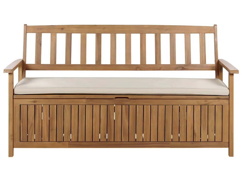 Gartenbank mit Auflage SOVANA 160 cm mit Stauraum Akazienholz Taupe