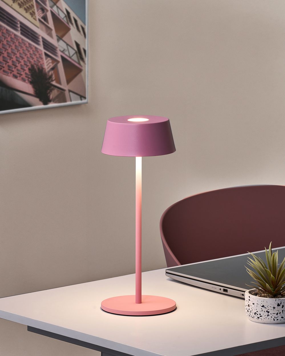 Kabellose LED Tischlampe GUDER mit Dimmer Metall Rosa