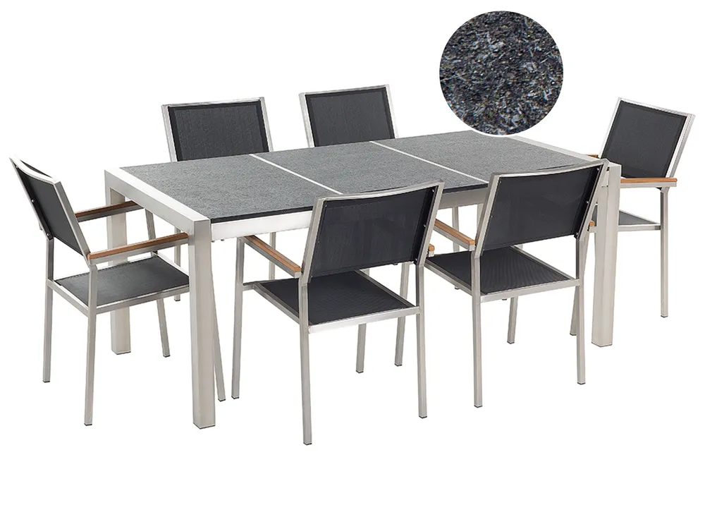 Gartenmöbel Set 6-Sitzer GROSSETO Dreifachplatte Granit geflammt Schwarz