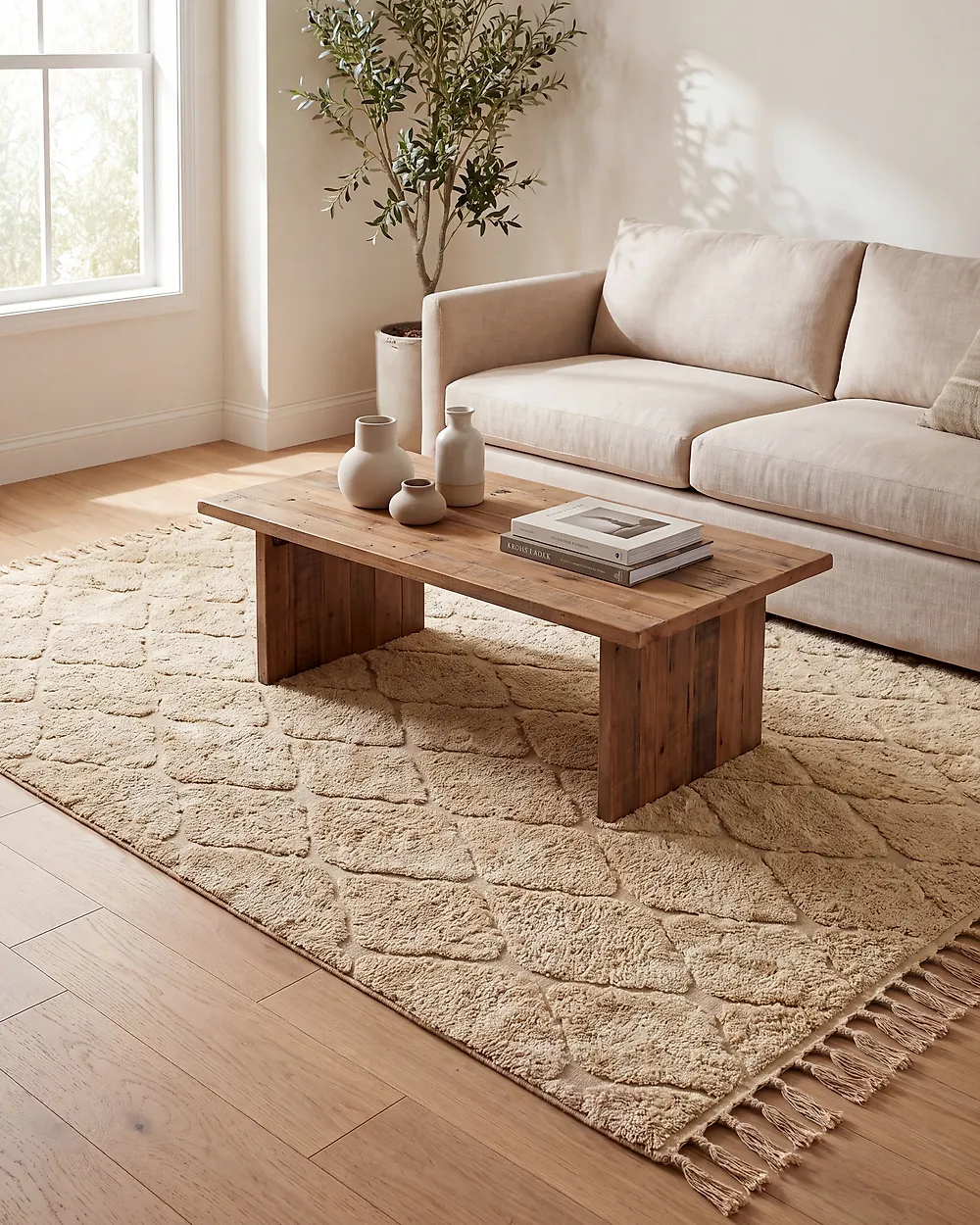 Teppich SANLIURFA Beige 140 x 200 cm Baumwolle