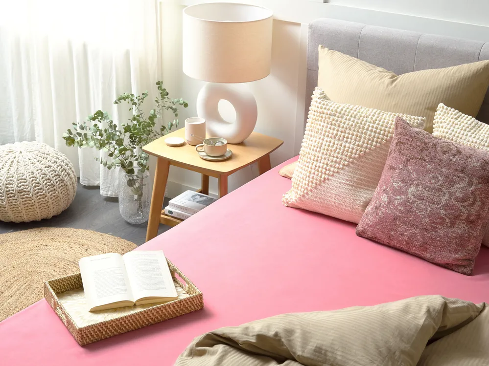 Fitted Sheet JANBU 140 x 200 cm Cotton Coral_1078776