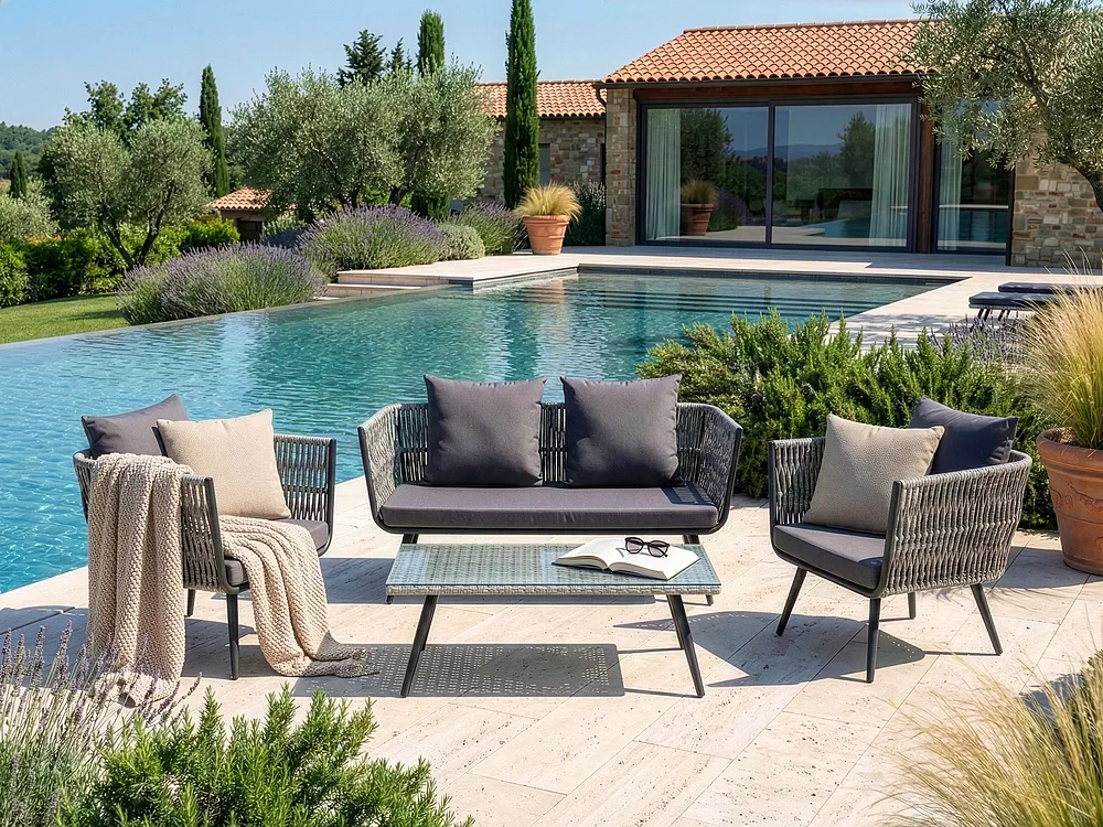 Garden Lounge Set with Table 4 Seater RAGUSA PE Rattan Grey_1149611