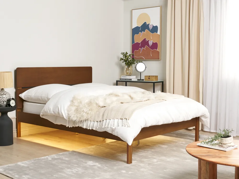 Bett mit LED Holz BOISSET 140 x 200 cm Dunkelbraun