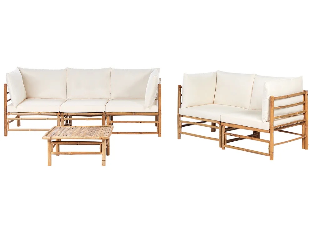 Lounge Set mit Tisch 5-Sitzer CERRETO Bambus Cremeweiß