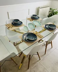 Esstisch CORA Gold 160 cm 90 cm Sicherheitsglas_923611