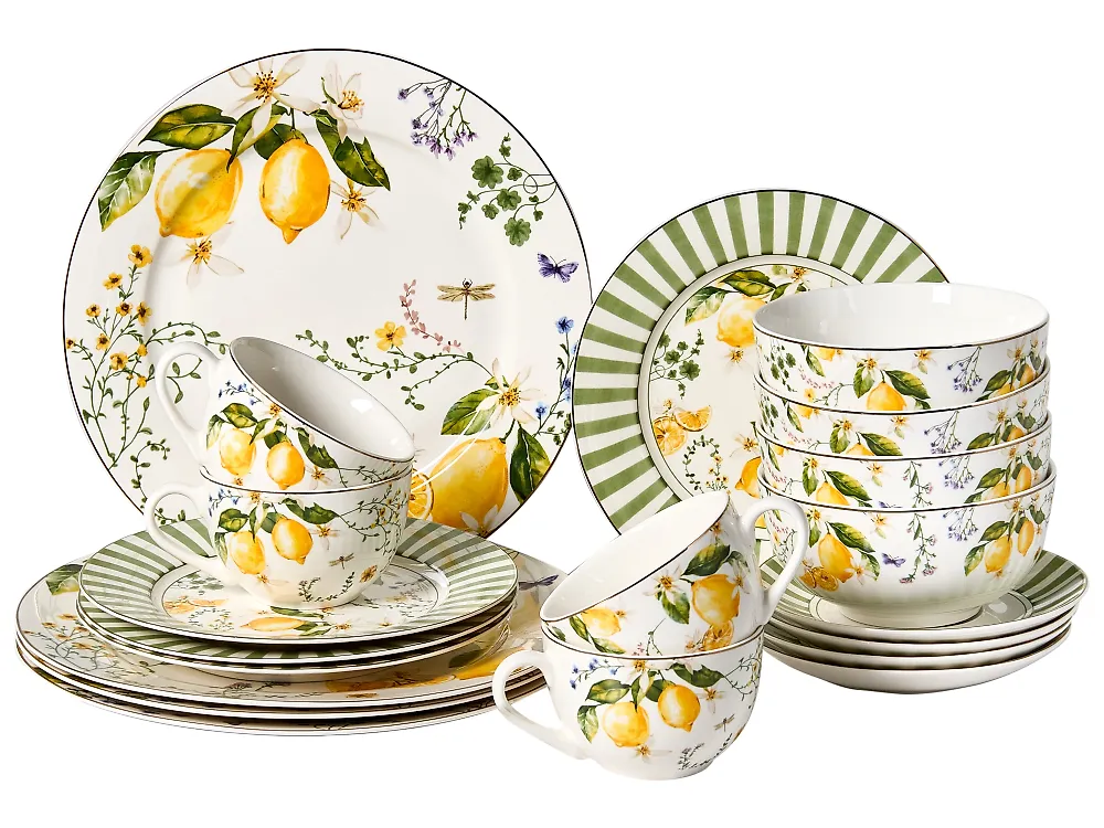 20-Piece Dinnerware Set LEMONGRASS Porcelain White/Green