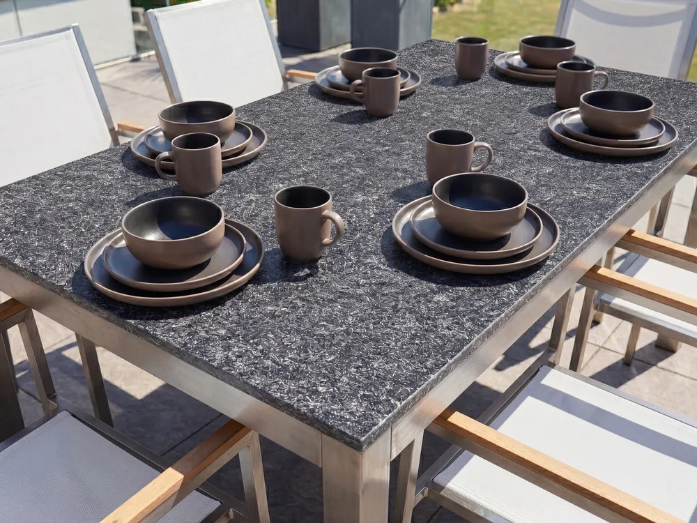 Gartenmöbel Set 6-Sitzer GROSSETO Granit geflammt Schwarz / Weiß_1105509