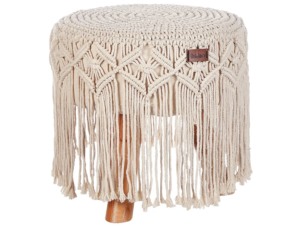 Hocker Makramee NAWABAD Baumwolle Beige