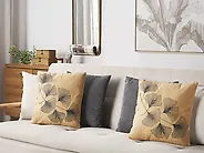 Set of 2 Decorative Cushions WAKAD 45 x 45 cm Beige Plant Pattern_1180151