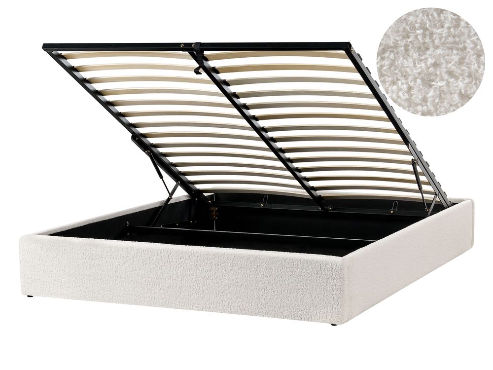 Lit ottoman sans tête de lit DINAN Bouclé Blanc cassé 140 x 200 cm