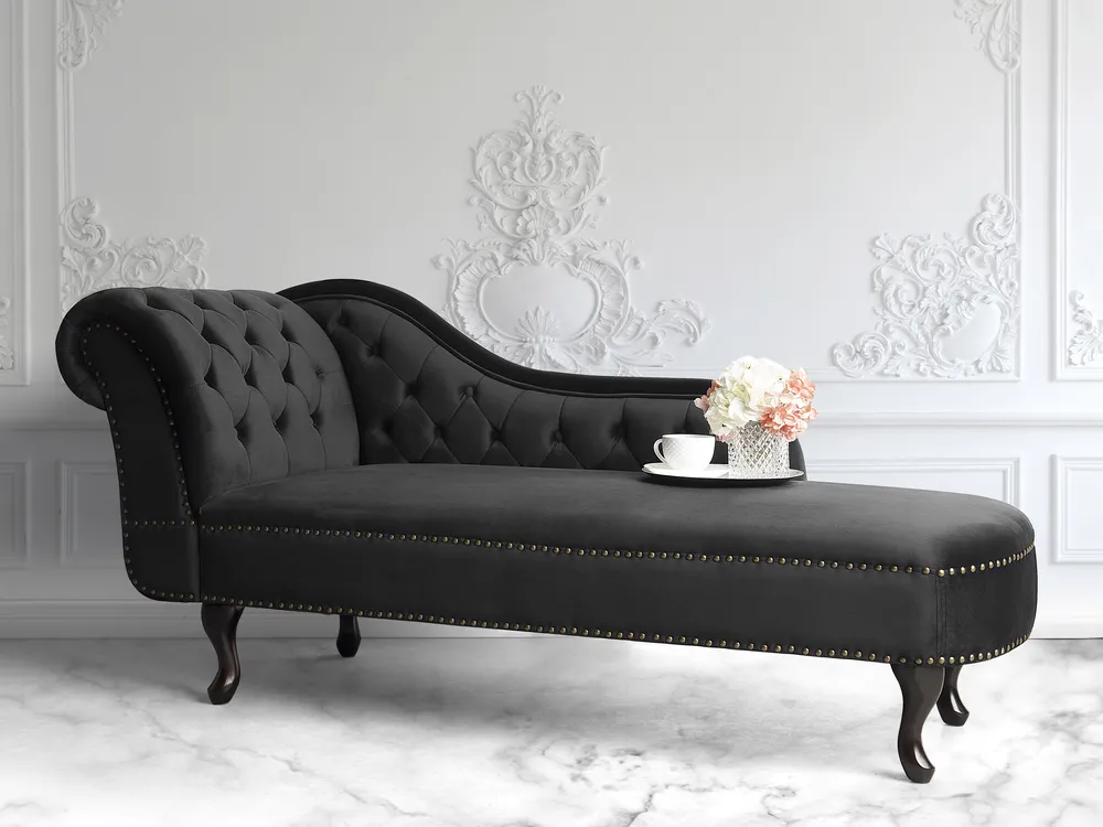 Linksseitige Chaiselongue NIMES Samtstoff Schwarz