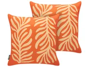 Gartenkissen 2er Set ALISMA Pflanzenmuster 45 x 45 cm Orange_1135701