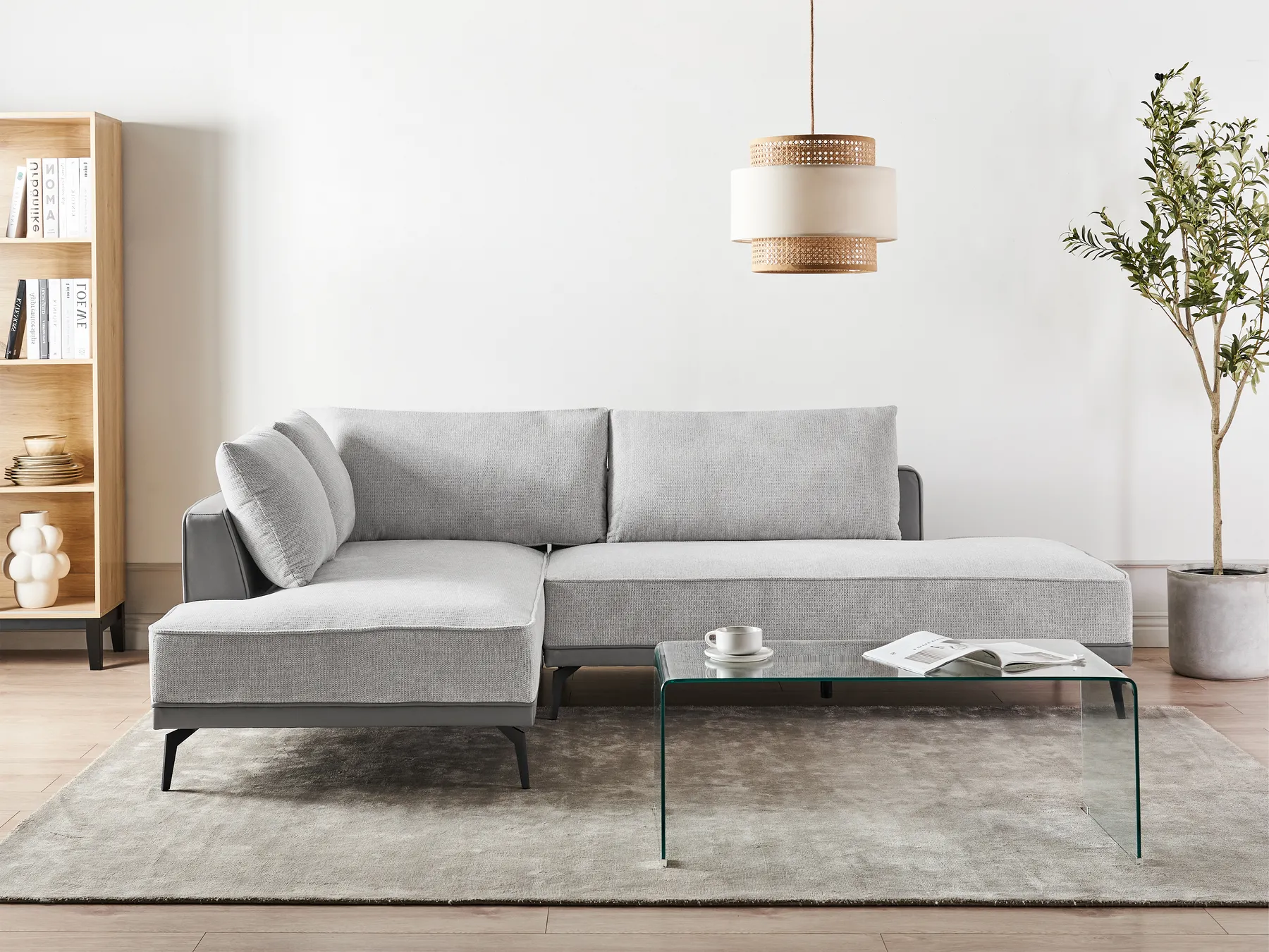 Corner Sofa 3 Seater MYKEN Fabric Light Grey Right Hand_952076