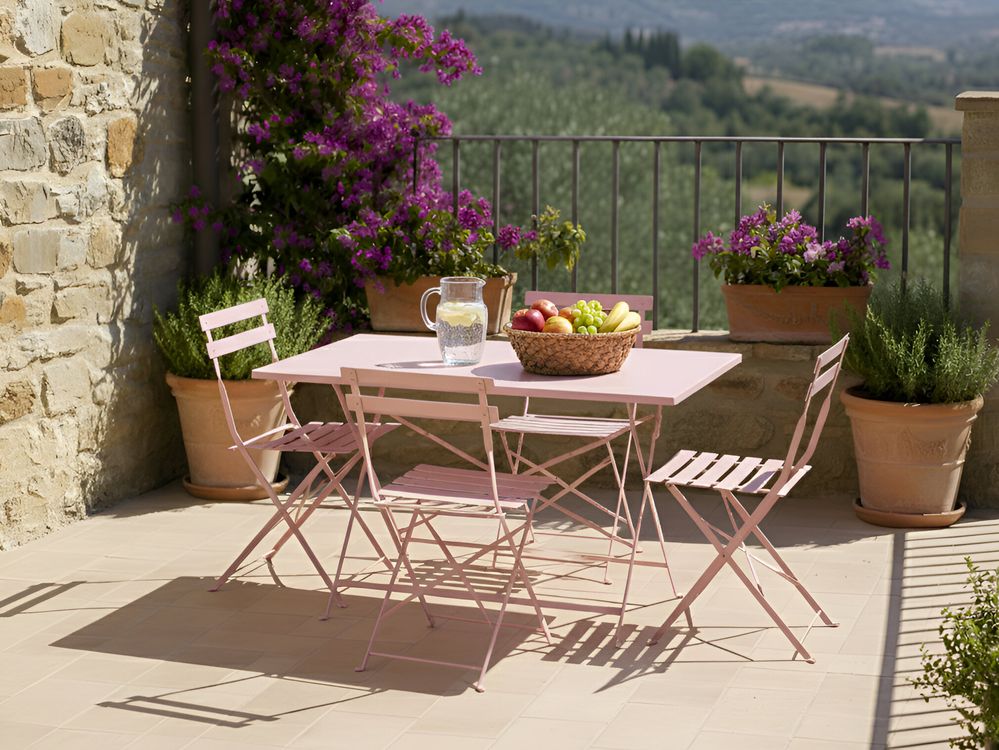 Garden Dining Set 4 Seater FIORI Folding Metal Pastel Pink