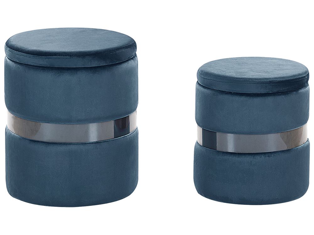 Pouf mit Stauraum 2er Set DORIS Samtstoff Blau