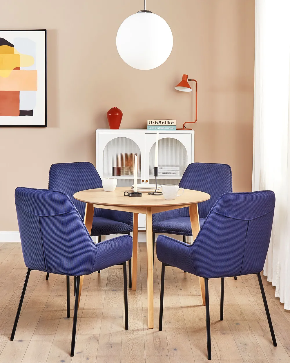 Set of 2 Dining Chairs LOVERNA Corduroy Dark Blue_878914