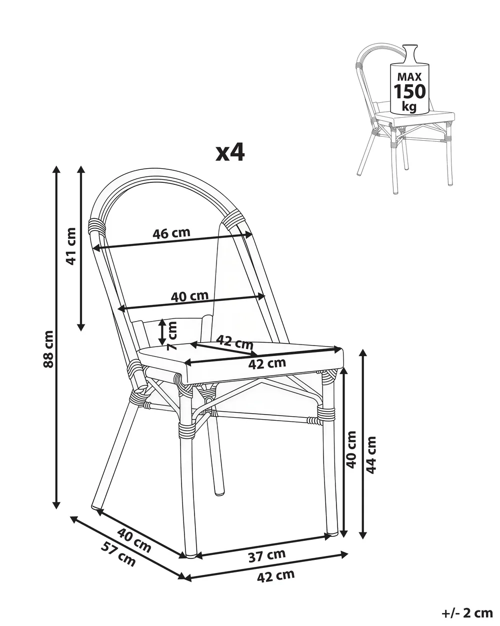 Gartenstuhl 4er Set RIFREDDO Polyrattan Grau_1062348