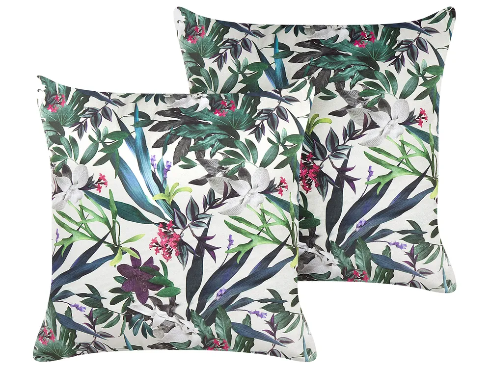 Dekokissen 2er Set GASTERIA 45 x 45 cm Samtstoff Grün Pflanzenmuster