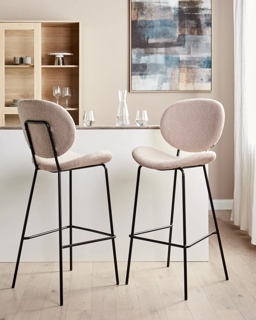 Set mit 2 Barstühlen LUANA Bouclé Hellbeige